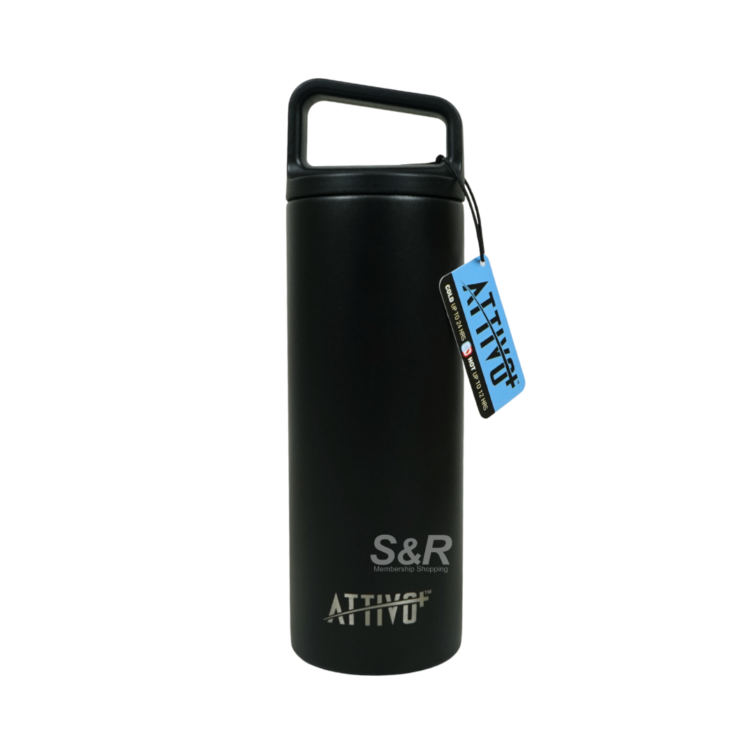 Attivo 16oz Double-Walled Stainless Steel Water Bottle Black